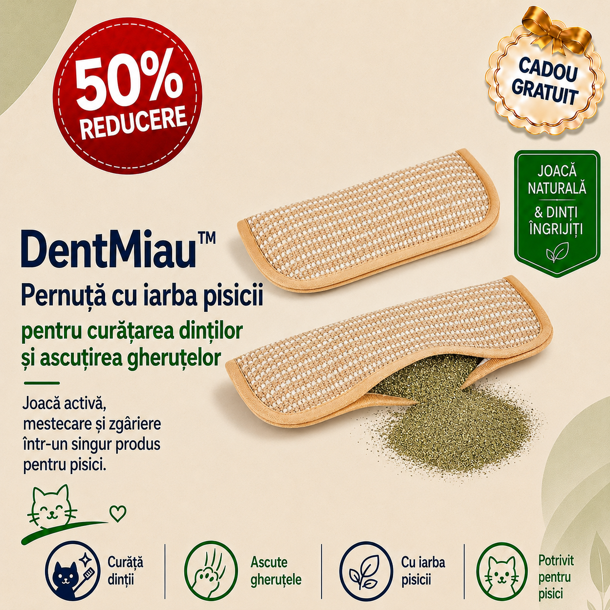 DentMiau™ – Pernuță Cu Iarba-Mâței Pentru Curățarea Dinților Și Ascuțirea Gheruțelor