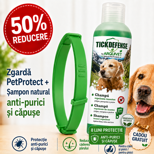 PetProtect™ – Zgardă Naturală 8 Luni Anti-Purici și Căpușe pentru Câini+ Șampon deparazitare