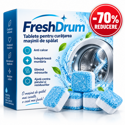 FreshDrum tablete pentru curățarea mașinii de spălat - anti calcar, murdărie și mirosuri