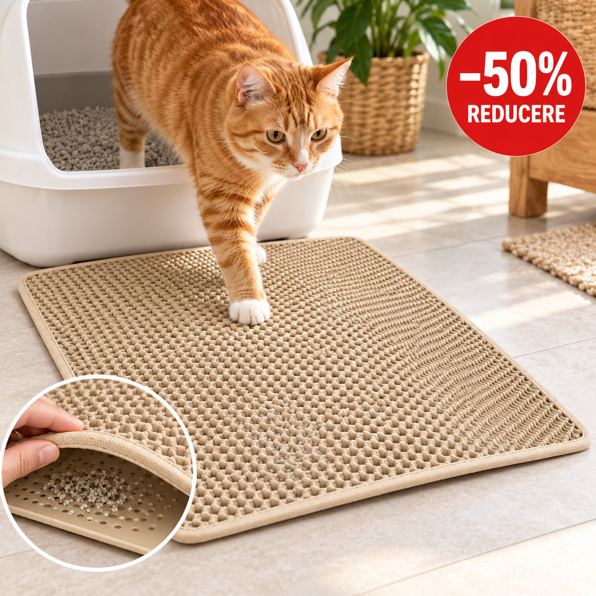 Covoraș pentru litieră PURLOV – reține nisipul, 60×45 cm în utilizare – reducere 50%